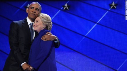 Source: CNN, President Obama hugs Hillary Clinton at the democratic convention, July 27, 2016