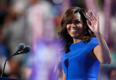 First Lady Michelle Obama takes the stage during the first day of the Democratic National Convention in Philadelphia , Monday, July 25, 2016. (AP Photo/Paul Sancya)